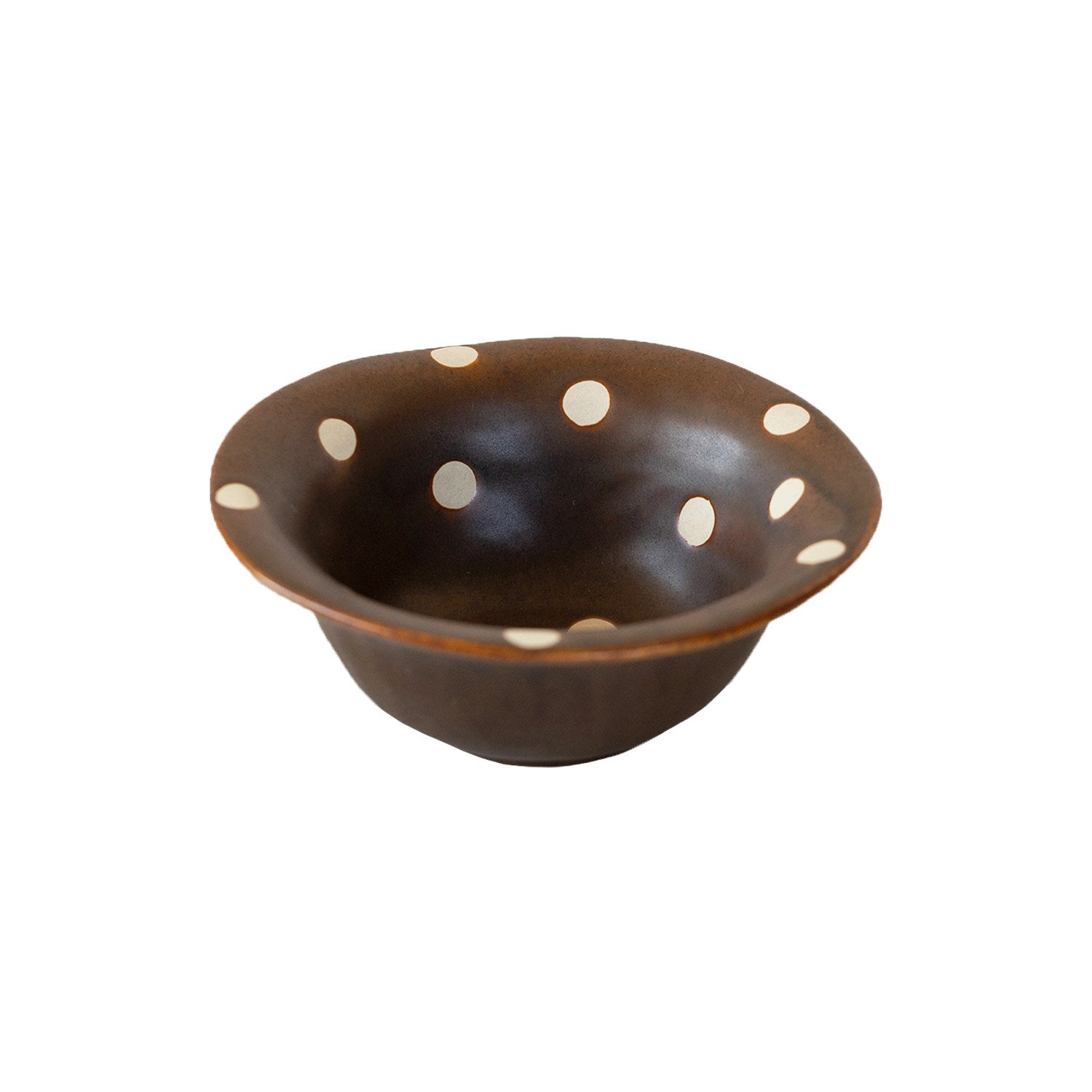 Japanese Retro Ceramic Bowl | Brown & White Polka Dot | Double-Eared Noodle Bowl & Rice Bowl