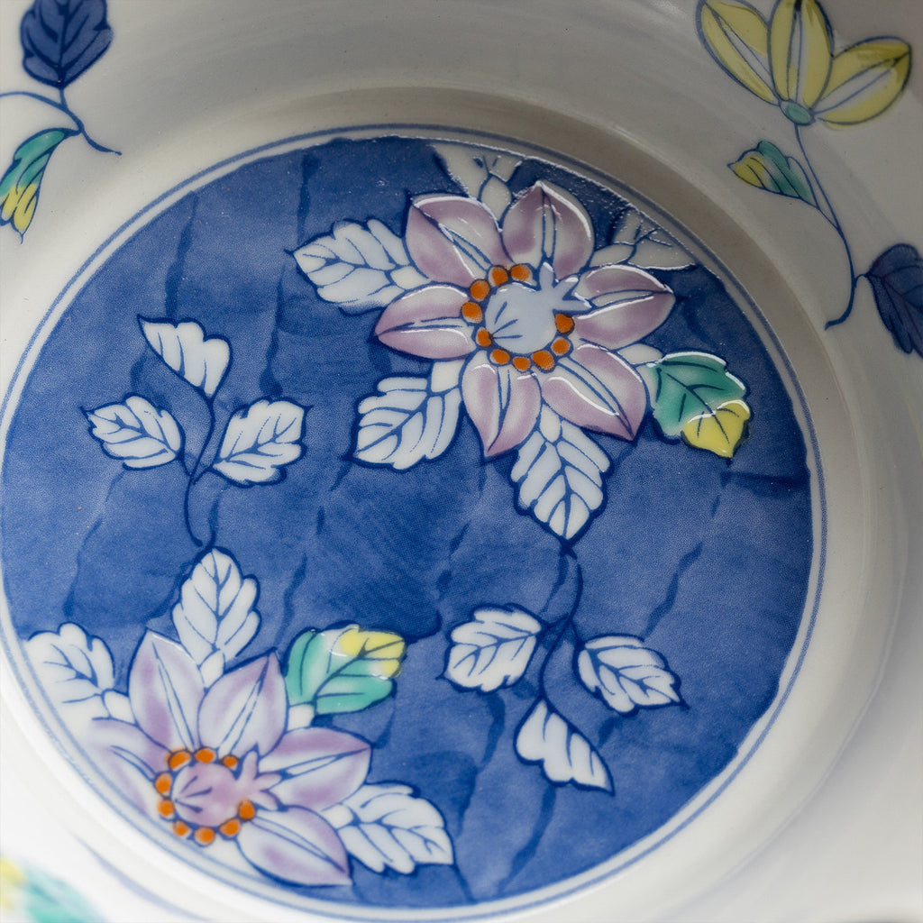 Japanese Arita Ware Ceramic Double-Eared Bowl | Hand-Painted Blue & White Floral Glaze | 16x20x5cm