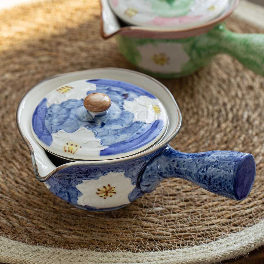 Japanese Mino Ware Ceramic Kyusu Teapot | Hand-Painted Cherry Blossom | 300ml Side Handle Tea Pot