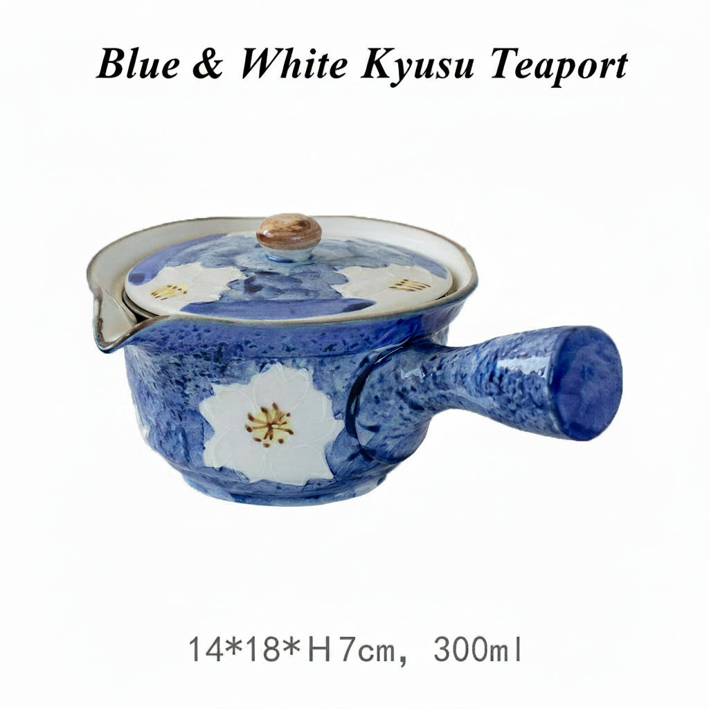 Japanese Mino Ware Ceramic Kyusu Teapot | Hand-Painted Cherry Blossom | 300ml Side Handle Tea Pot