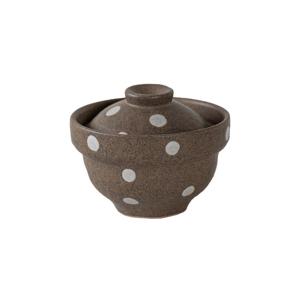 Japanese Ceramic Covered Bowl | Brown Polka Dot | 200ml Stew & Egg Custard Bowl with Lid