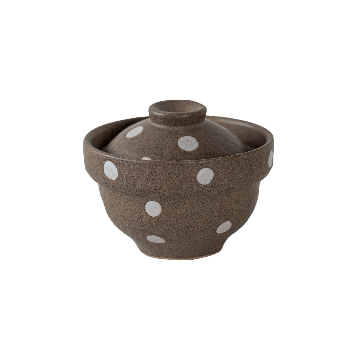 Japanese Ceramic Covered Bowl | Brown Polka Dot | 200ml Stew & Egg Custard Bowl with Lid