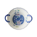 Japanese Arita Ware Ceramic Double-Eared Bowl | Hand-Painted Blue & White Floral Glaze | 16x20x5cm