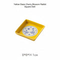 Japanese Ceramic Tableware | Yellow Glaze Cherry Blossom Rabbit | Bowl & Plate Set