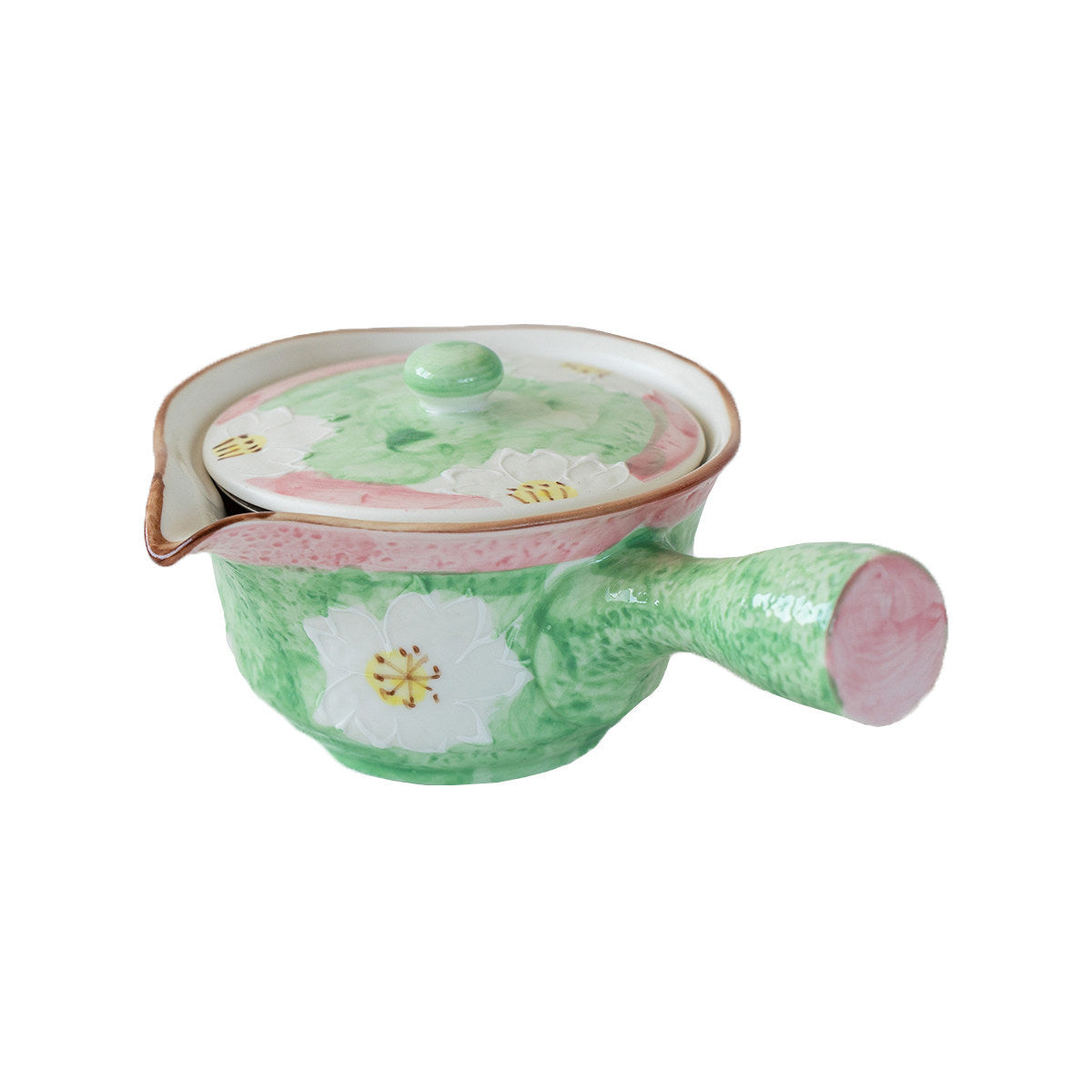Japanese Mino Ware Ceramic Kyusu Teapot | Hand-Painted Cherry Blossom | 300ml Side Handle Tea Pot
