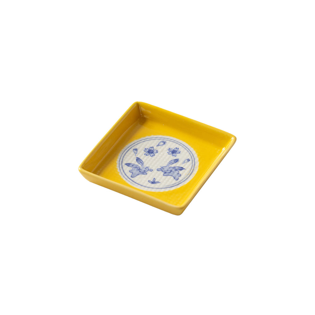 Japanese Ceramic Tableware | Yellow Glaze Cherry Blossom Rabbit | Bowl & Plate Set