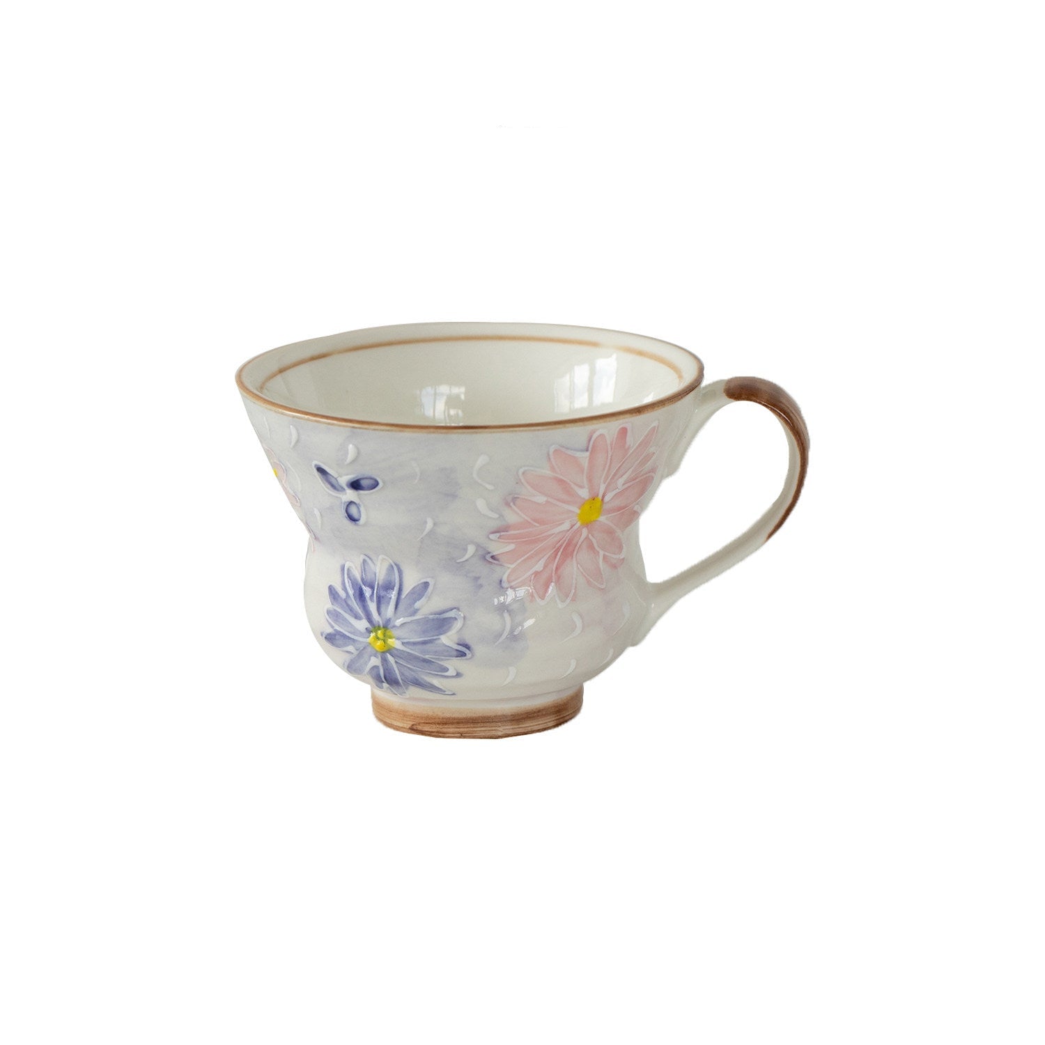 Japanese Mino Ware Ceramic Mug | Hand-Painted Floral Design | 250ml Coffee Tea Cup