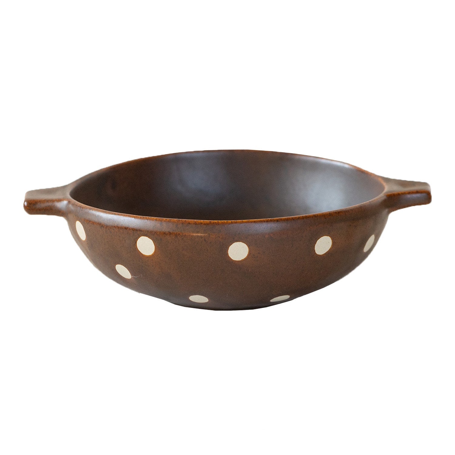 Japanese Retro Ceramic Bowl | Brown & White Polka Dot | Double-Eared Noodle Bowl & Rice Bowl