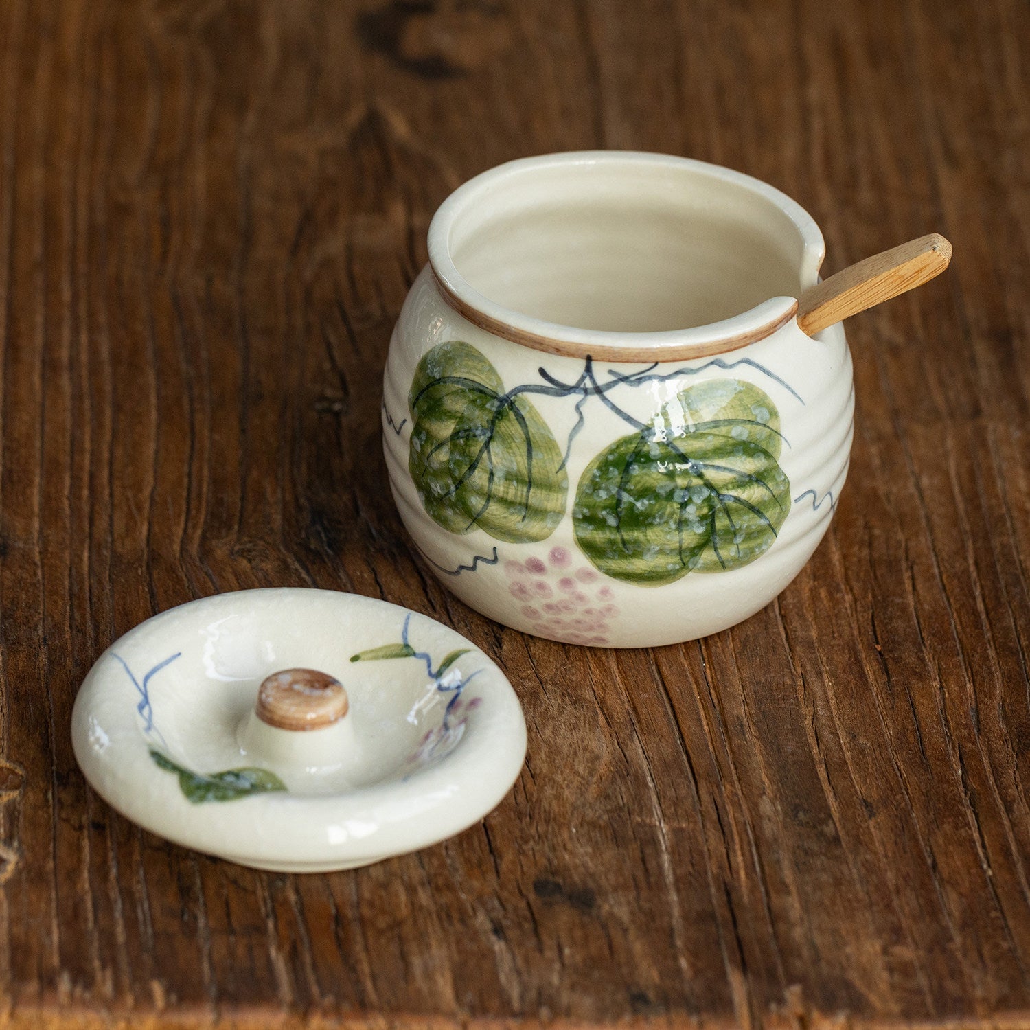Ceramic Condiment Jar with Lid | Hand-Painted Fruit Pattern | 320ml Kitchen Storage Jar