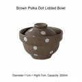 Japanese Ceramic Covered Bowl | Brown Polka Dot | 200ml Stew & Egg Custard Bowl with Lid