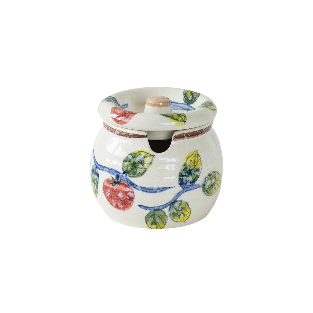 Ceramic Condiment Jar with Lid | Hand-Painted Fruit Pattern | 320ml Kitchen Storage Jar